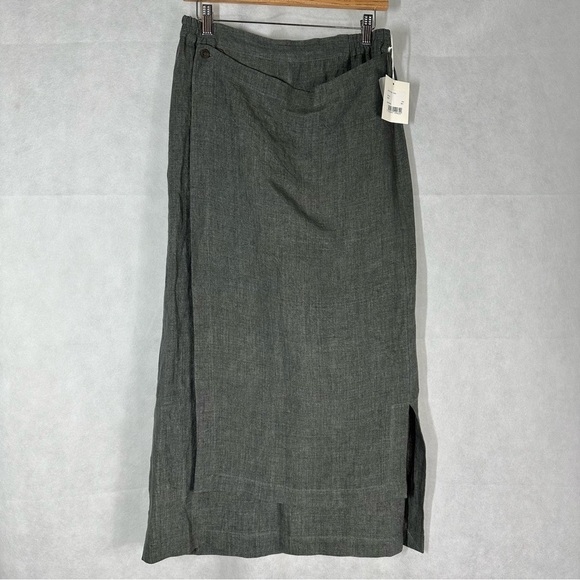 Eskandar Gray Linen Front Panel Midi Skirt Size 1 - Picture 1 of 10
